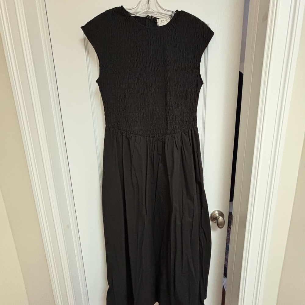 DISSH Black Midi Dress with Smocked Bodice